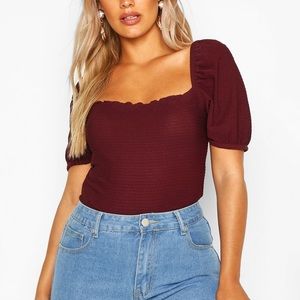 NWT Boohoo Shirred Smock Cap Sleeve Top